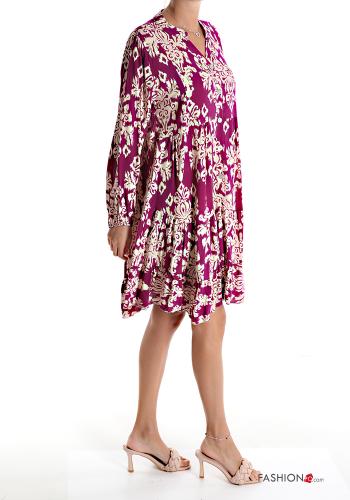 Patterned Dress with flounces with buttons - ph 3
