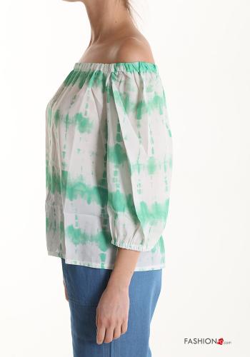 Blouse Imprimé batik manches à trois-quarts décolleté bardot - ph 3