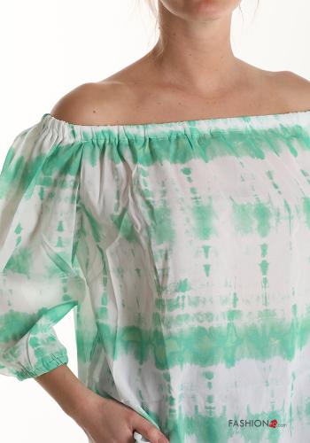 Blouse Imprimé batik manches à trois-quarts décolleté bardot - ph 4