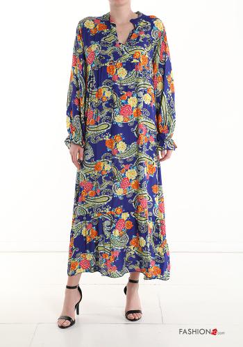 Abito in Cotone oversize lungo Fantasia jacquard scollo a V