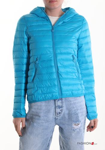 Piumino con zip con tasche con cappuccio