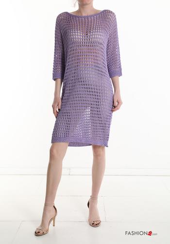 lange ärmel knielanger netz Kleid