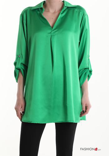 Blusa raso con colletto scollo a V maniche a tre quarti - ph 1