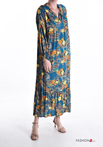 long sleeve long Cotton Dress with flounces