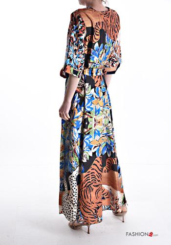 long Dress with fabric belt 3/4 sleeve with v-neck - ph 2
