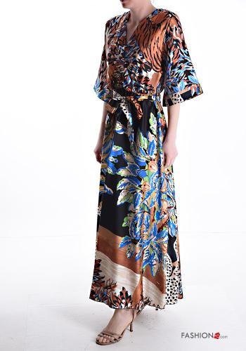long Dress with fabric belt 3/4 sleeve with v-neck - ph 3