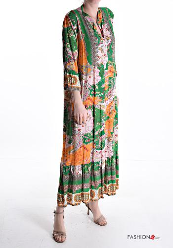Abito in Cotone oversize lungo Fantasia mista con bottoni maniche a tre quarti - ph 1