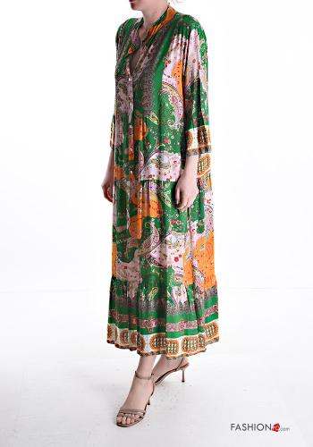 Abito in Cotone oversize lungo Fantasia mista con bottoni maniche a tre quarti - ph 3