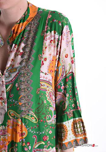 Abito in Cotone oversize lungo Fantasia mista con bottoni maniche a tre quarti - ph 4