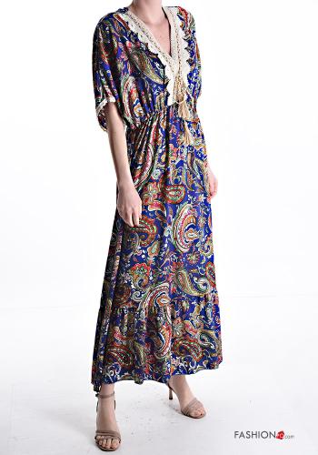 Paisley-print Cotton Dress with bow with fringe