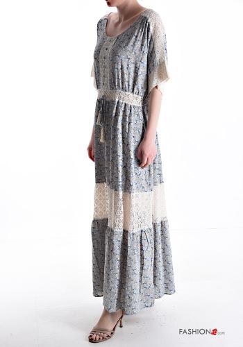 Abito in Cotone girocollo lungo pizzo maniche corte Fantasia floreale con balze - ph 3