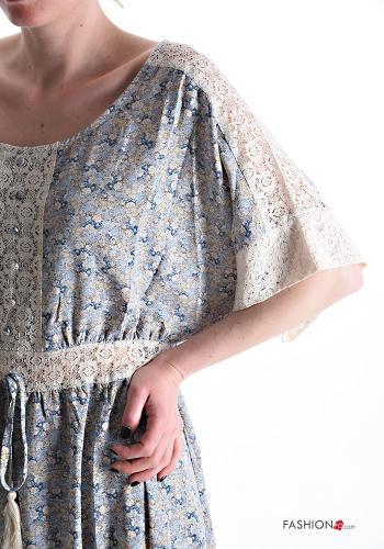 Abito in Cotone girocollo lungo pizzo maniche corte Fantasia floreale con balze - ph 4