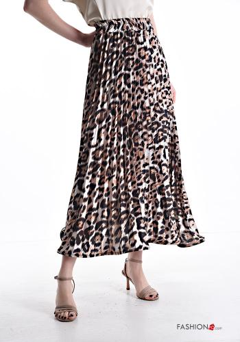 Gonna plissé lungo Fantasia animalier con elastico