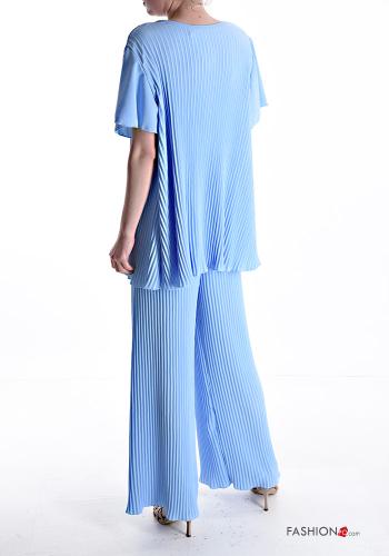 oversized pleated wide leg ruffle sleeve short sleeve Co-ord with v-neck - ph 2