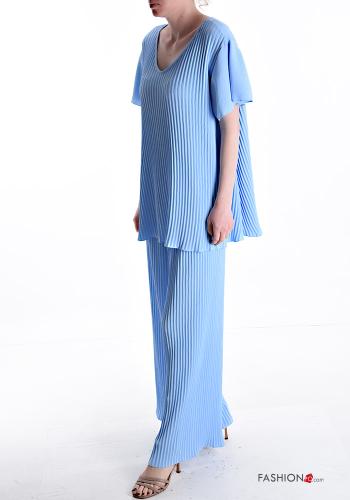 oversized pleated wide leg ruffle sleeve short sleeve Co-ord with v-neck - ph 3