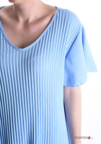 oversized pleated wide leg ruffle sleeve short sleeve Co-ord with v-neck - ph 4
