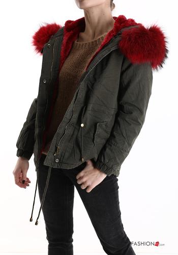 Parka aus Baumwolle mit Knöpfen mit Kapuze mit Reißverschluss mit Taschen - ph 1