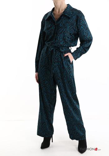 Jumpsuit Fantasia animalier con bottoni con cintura con tasche - ph 1