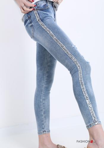 Cotton Jeans with sequins with buttons with zip with pockets - ph 3