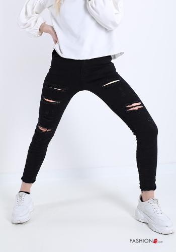 Jeans in Cotone con tasche con bottoni con zip