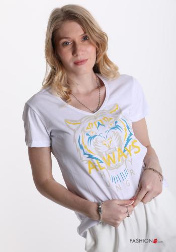 Patterned Cotton T-shirt with v-neck - ph 1