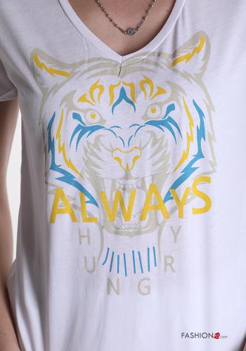 Patterned Cotton T-shirt with v-neck - ph 4