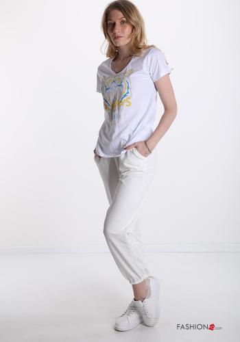 Patterned Cotton T-shirt with v-neck - ph 5