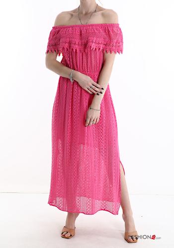 lace trim Cotton Dress with flounces