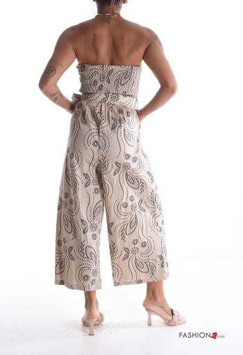 Besticktes Muster ärmellos rückenfrei wide leg Overall aus Baumwolle mit Gürtel mit Taschen - ph 2