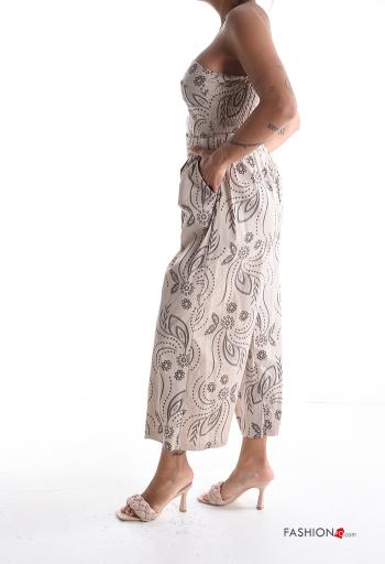 Besticktes Muster ärmellos rückenfrei wide leg Overall aus Baumwolle mit Gürtel mit Taschen - ph 3