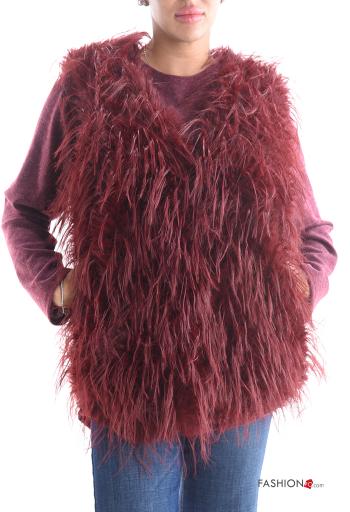 faux fur Gilet with feathers with pockets Rollneck with buttons