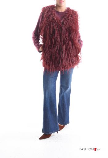 faux fur Gilet with feathers with pockets Rollneck with buttons - ph 5