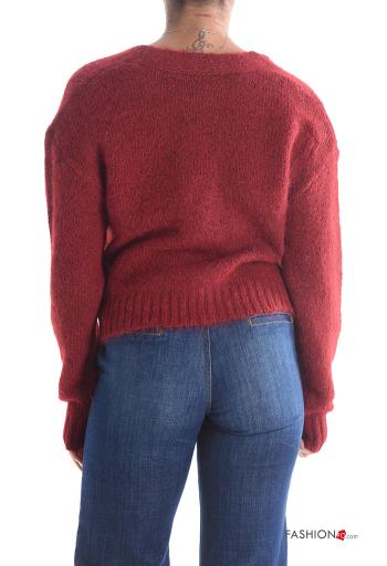 Gilet en Mélange de Laine manches longues à boutons avec des perles à col en V - ph 2