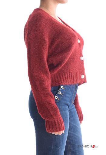 Gilet en Mélange de Laine manches longues à boutons avec des perles à col en V - ph 3