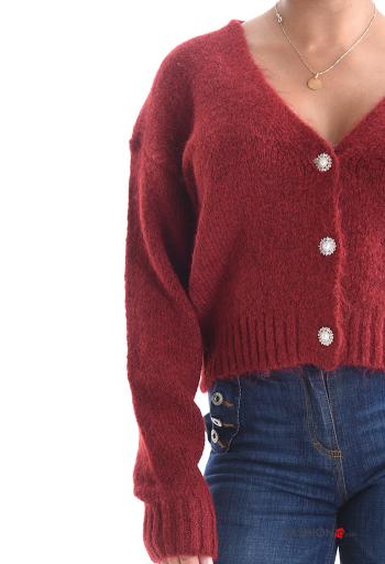 Gilet en Mélange de Laine manches longues à boutons avec des perles à col en V - ph 4