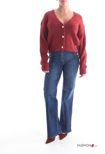 Gilet en Mélange de Laine manches longues à boutons avec des perles à col en V - ph 5