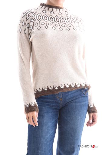 Abstract print long sleeve Wool Mix Sweater Rollneck