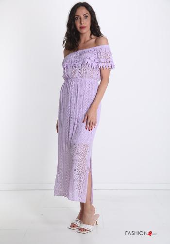 Embroidered lace trim Cotton Dress with flounces with fringe