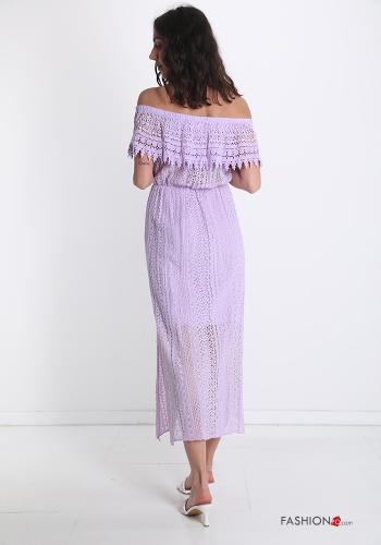 Robe en Coton détail dentelle à broderie à volants à franges - ph 2