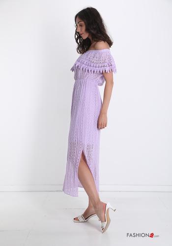 Robe en Coton détail dentelle à broderie à volants à franges - ph 3