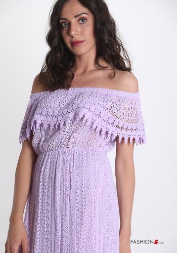 Robe en Coton détail dentelle à broderie à volants à franges - ph 4