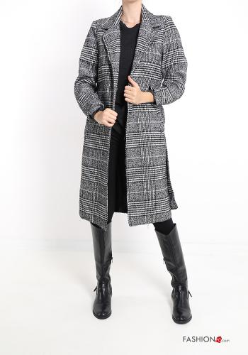 Tartan-Muster Mantel mit Gürtel mit Taschen mit Knöpfen - ph 1