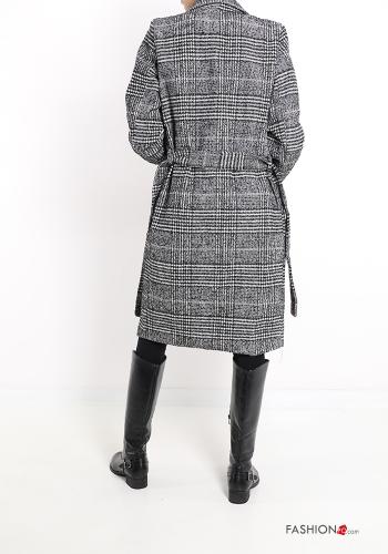 Tartan-Muster Mantel mit Gürtel mit Taschen mit Knöpfen - ph 2