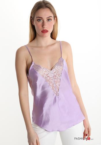 Top pizzo raso scollo a V