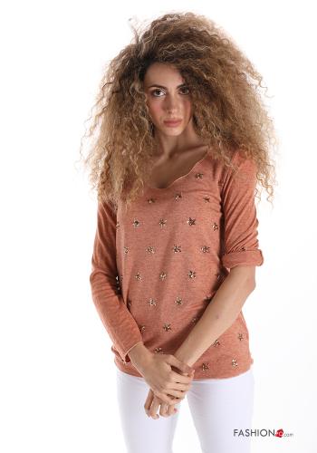 Long sleeved top in Wool Mix  with sequins Astral print - ph 1