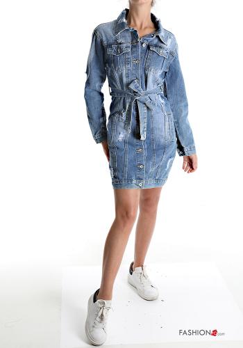 denim Cotton Jacket with belt with pockets with buttons - ph 1
