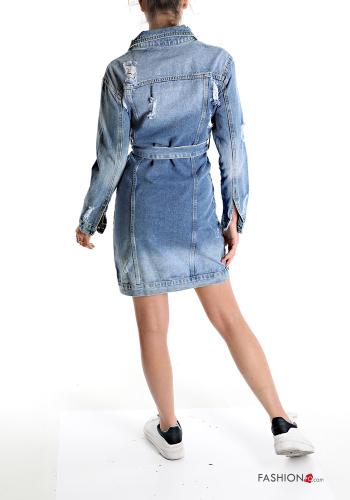 denim Cotton Jacket with belt with pockets with buttons - ph 2