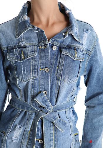 denim Cotton Jacket with belt with pockets with buttons - ph 4