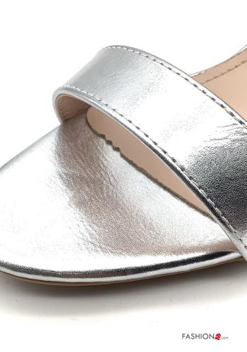 Zapatos de tacón alto ajustable punta abierta imitación de cuero con correa - ph 3