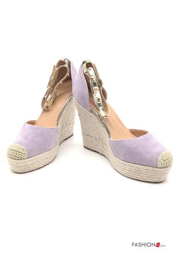 Scarpe con tacco  zeppa con borchie regolabile con cinturino camoscio - ph 1